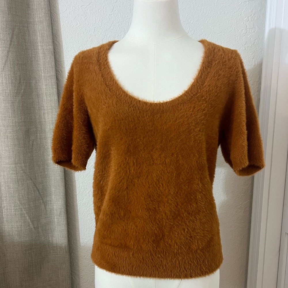 Women’s Anthropologie Maeve Scoop Neck Eyelash Sweater Tee‎ Cedar Size Medium